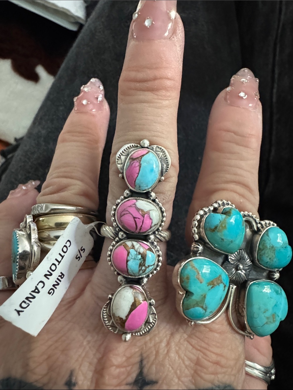 Turquoise cotton candy Stone 925 Silver Statement Ring - Women Jewelry
